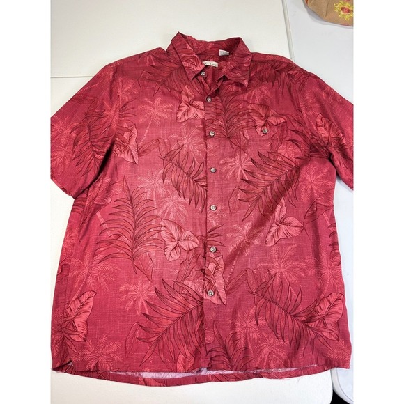 Batik Bay Mens Hawaiian Shirt Palm Tree Print Short Sleeve Casual Red L - Picture 1 of 7
